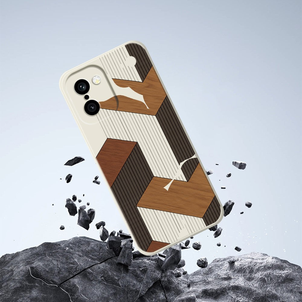 OnePlus 15R 5G / Ace 6T 5G skal geometriskt träådringsmönster tryck rak kant TPU mobil baksida