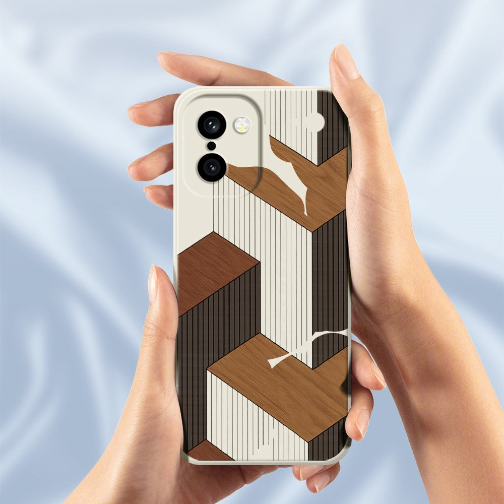 OnePlus 15R 5G / Ace 6T 5G skal geometriskt träådringsmönster tryck rak kant TPU mobil baksida