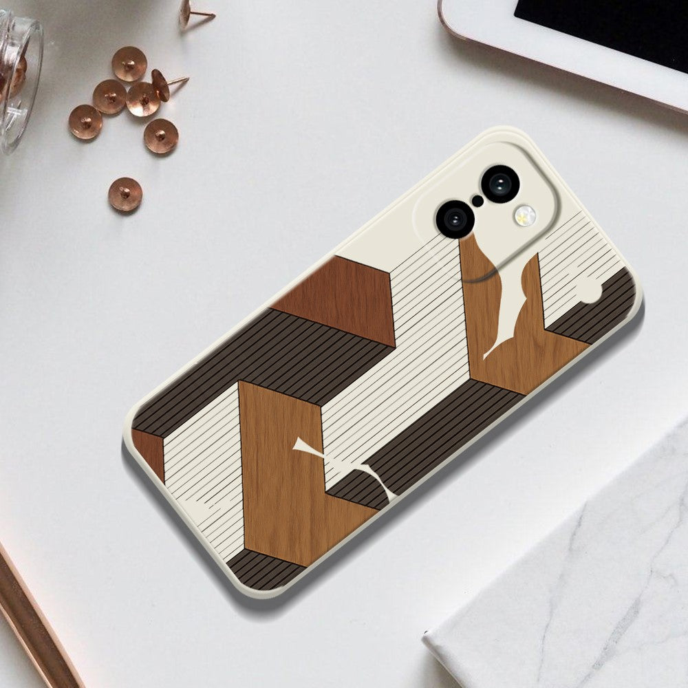 OnePlus 15R 5G / Ace 6T 5G skal geometriskt träådringsmönster tryck rak kant TPU mobil baksida
