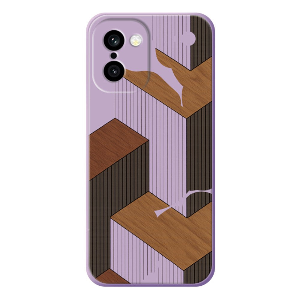 OnePlus 15R 5G / Ace 6T 5G skal geometriskt träådringsmönster tryck rak kant TPU mobil baksida