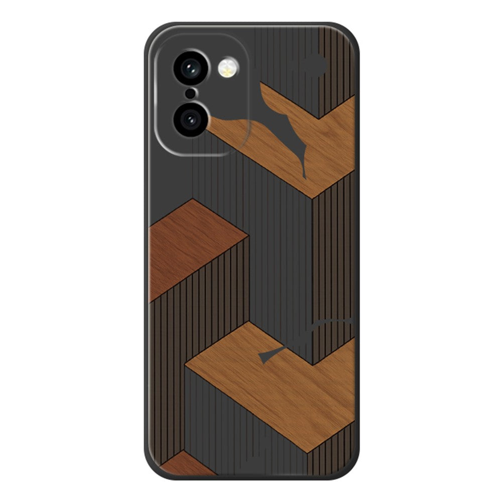 OnePlus 15R 5G / Ace 6T 5G skal geometriskt träådringsmönster tryck rak kant TPU mobil baksida