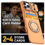 For iPhone 18 Pro / 17 Pro Case Slide Camera Cover Kickstand TPU + PC Phone Protective Shell with Card Holder