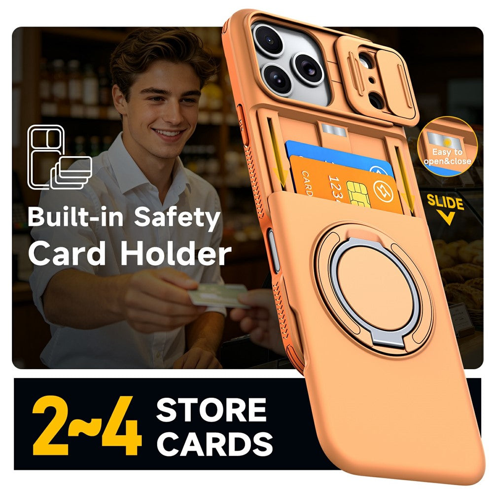For iPhone 18 Pro / 17 Pro Case Slide Camera Cover Kickstand TPU + PC Phone Protective Shell with Card Holder