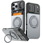 For iPhone 18 Pro / 17 Pro Case Slide Camera Cover Kickstand TPU + PC Phone Protective Shell with Card Holder