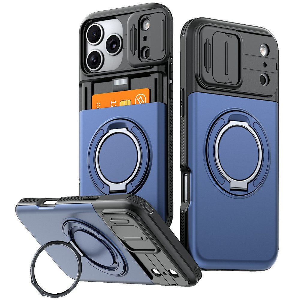 For iPhone 18 Pro / 17 Pro Case Slide Camera Cover Kickstand TPU + PC Phone Protective Shell with Card Holder