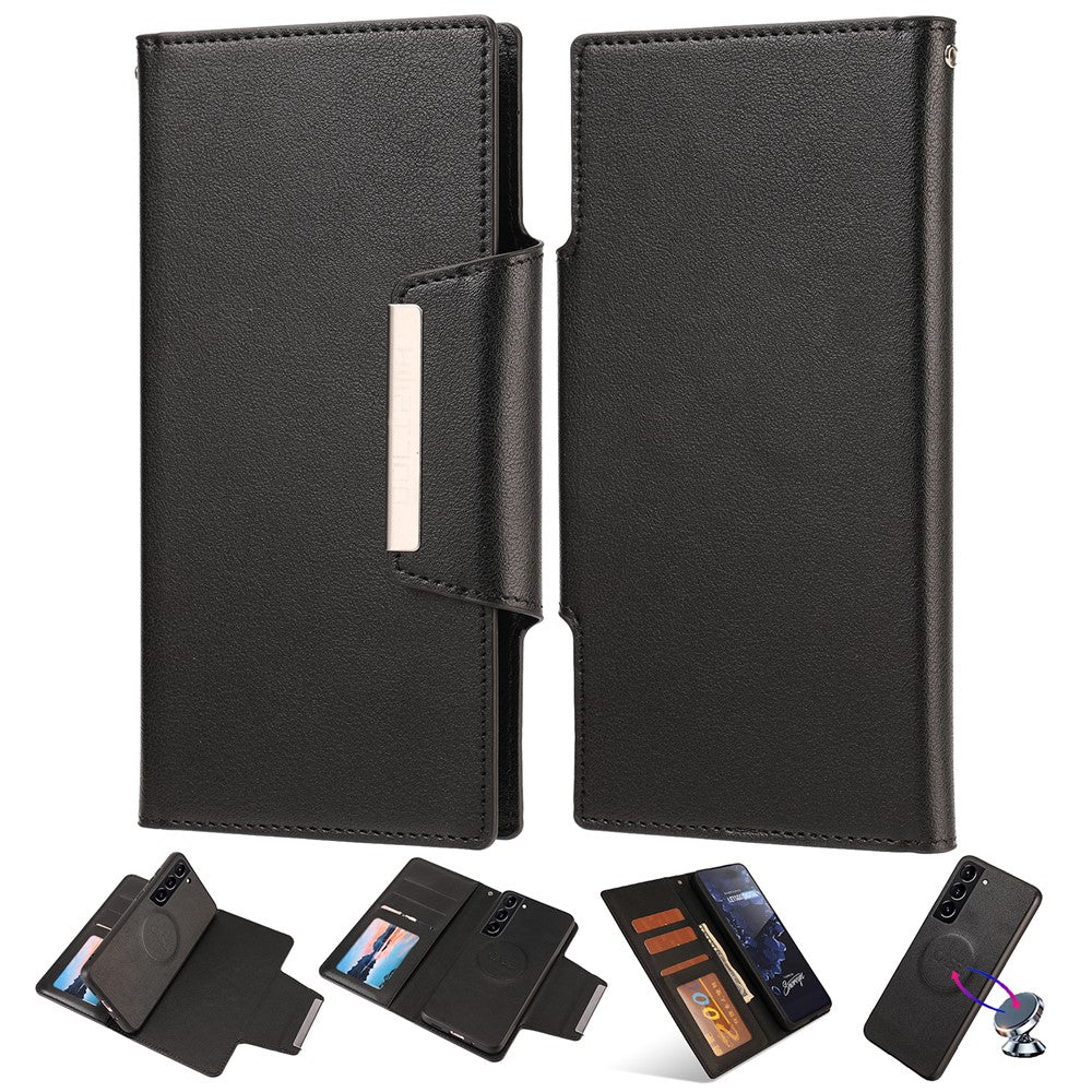 Samsung Galaxy S23+ slankt mobilcover i PU-læder+TPU, aftageligt, mobilbeskyttelse, tegnebog, fungerer med magnetisk bilholder