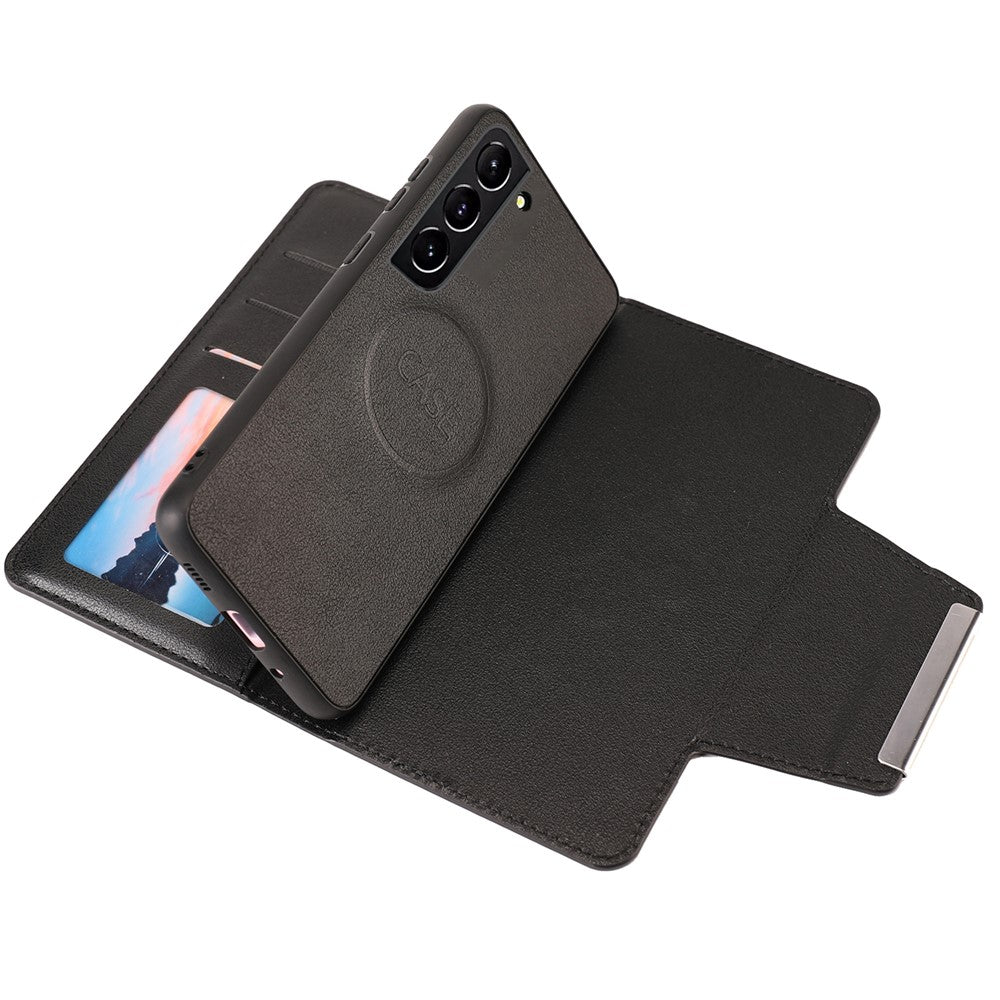 Samsung Galaxy S23+ slankt mobilcover i PU-læder+TPU, aftageligt, mobilbeskyttelse, tegnebog, fungerer med magnetisk bilholder