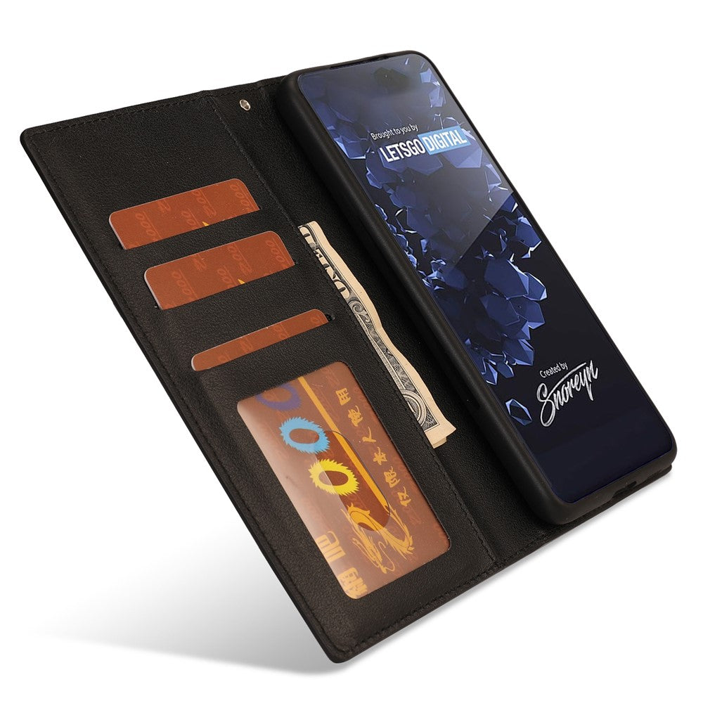 Samsung Galaxy S23+ slankt mobilcover i PU-læder+TPU, aftageligt, mobilbeskyttelse, tegnebog, fungerer med magnetisk bilholder