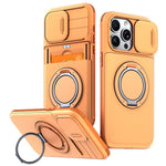 For iPhone 15 Pro Max Case Slide Camera Cover Kickstand TPU + PC Phone Protective Shell with Card Holder