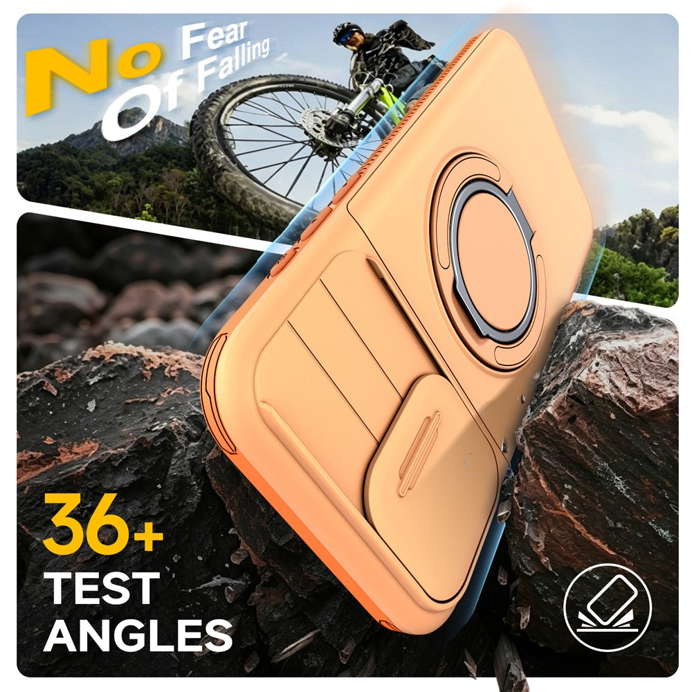For iPhone 15 Pro Max Case Slide Camera Cover Kickstand TPU + PC Phone Protective Shell with Card Holder