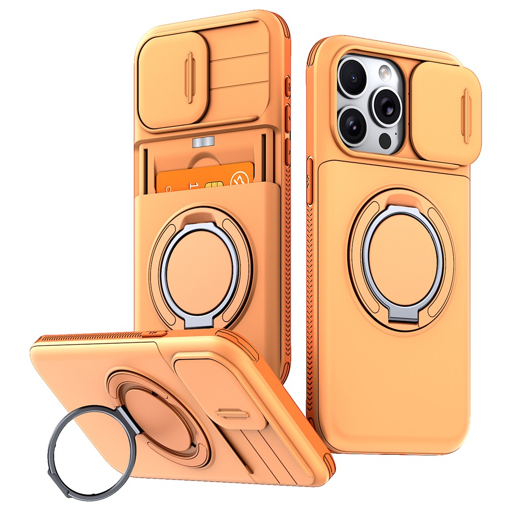 For iPhone 14 Pro Max Case Slide Camera Cover Kickstand TPU + PC Phone Protective Shell with Card Holder