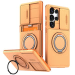 For Samsung Galaxy S23 Ultra Case Slide Camera Cover Kickstand TPU + PC Phone Protective Shell with Card Holder