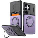 For Samsung Galaxy S23 Ultra Case Slide Camera Cover Kickstand TPU + PC Phone Protective Shell with Card Holder