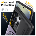 For Samsung Galaxy S23 Ultra Case Slide Camera Cover Kickstand TPU + PC Phone Protective Shell with Card Holder