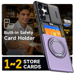 For Samsung Galaxy S23 Ultra Case Slide Camera Cover Kickstand TPU + PC Phone Protective Shell with Card Holder