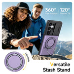 For Samsung Galaxy S23 Ultra Case Slide Camera Cover Kickstand TPU + PC Phone Protective Shell with Card Holder