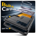 For Samsung Galaxy S23 Ultra Case Slide Camera Cover Kickstand TPU + PC Phone Protective Shell with Card Holder