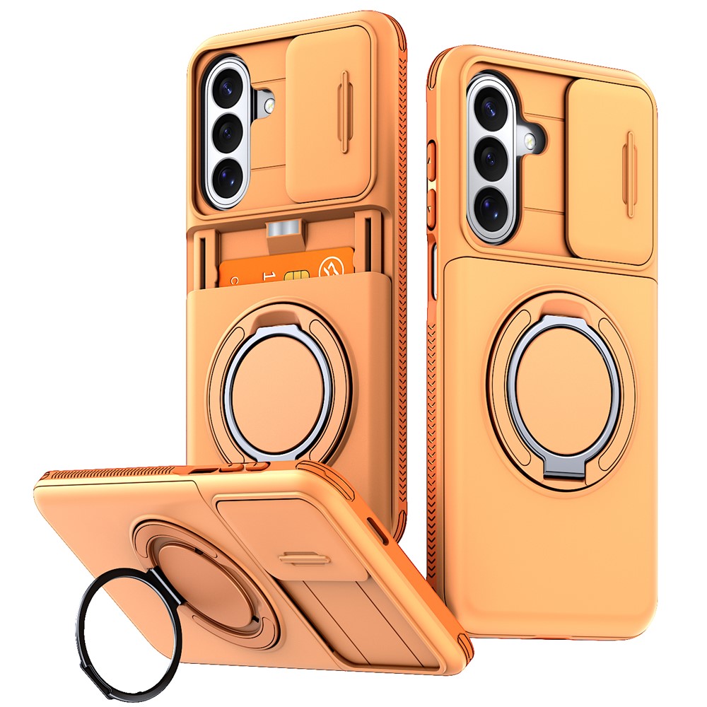 For Samsung Galaxy S24 FE Case Slide Camera Cover Kickstand TPU + PC Phone Protective Shell with Card Holder