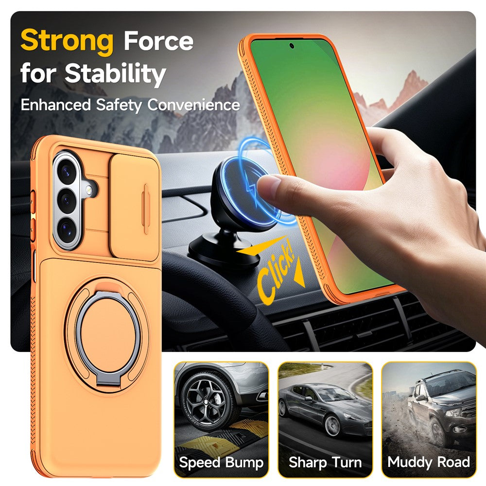 For Samsung Galaxy S24 FE Case Slide Camera Cover Kickstand TPU + PC Phone Protective Shell with Card Holder