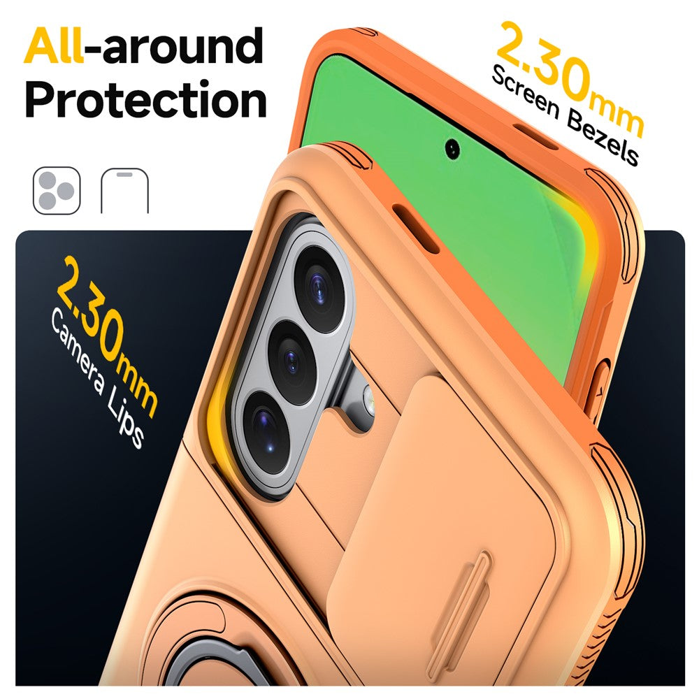 For Samsung Galaxy S24 FE Case Slide Camera Cover Kickstand TPU + PC Phone Protective Shell with Card Holder