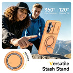 For Samsung Galaxy S24 FE Case Slide Camera Cover Kickstand TPU + PC Phone Protective Shell with Card Holder