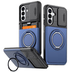 For Samsung Galaxy S24 FE Case Slide Camera Cover Kickstand TPU + PC Phone Protective Shell with Card Holder