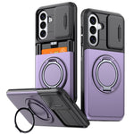 For Samsung Galaxy S24 FE Case Slide Camera Cover Kickstand TPU + PC Phone Protective Shell with Card Holder