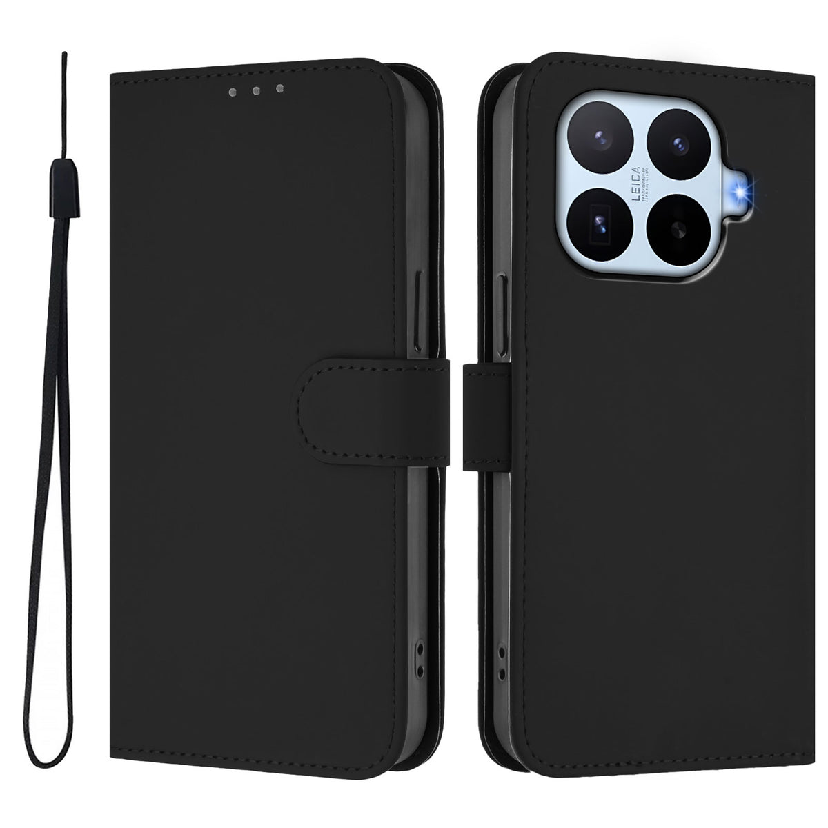 For Xiaomi 17T Pro Case Solid Color Wallet Leather Phone Cover with Strap