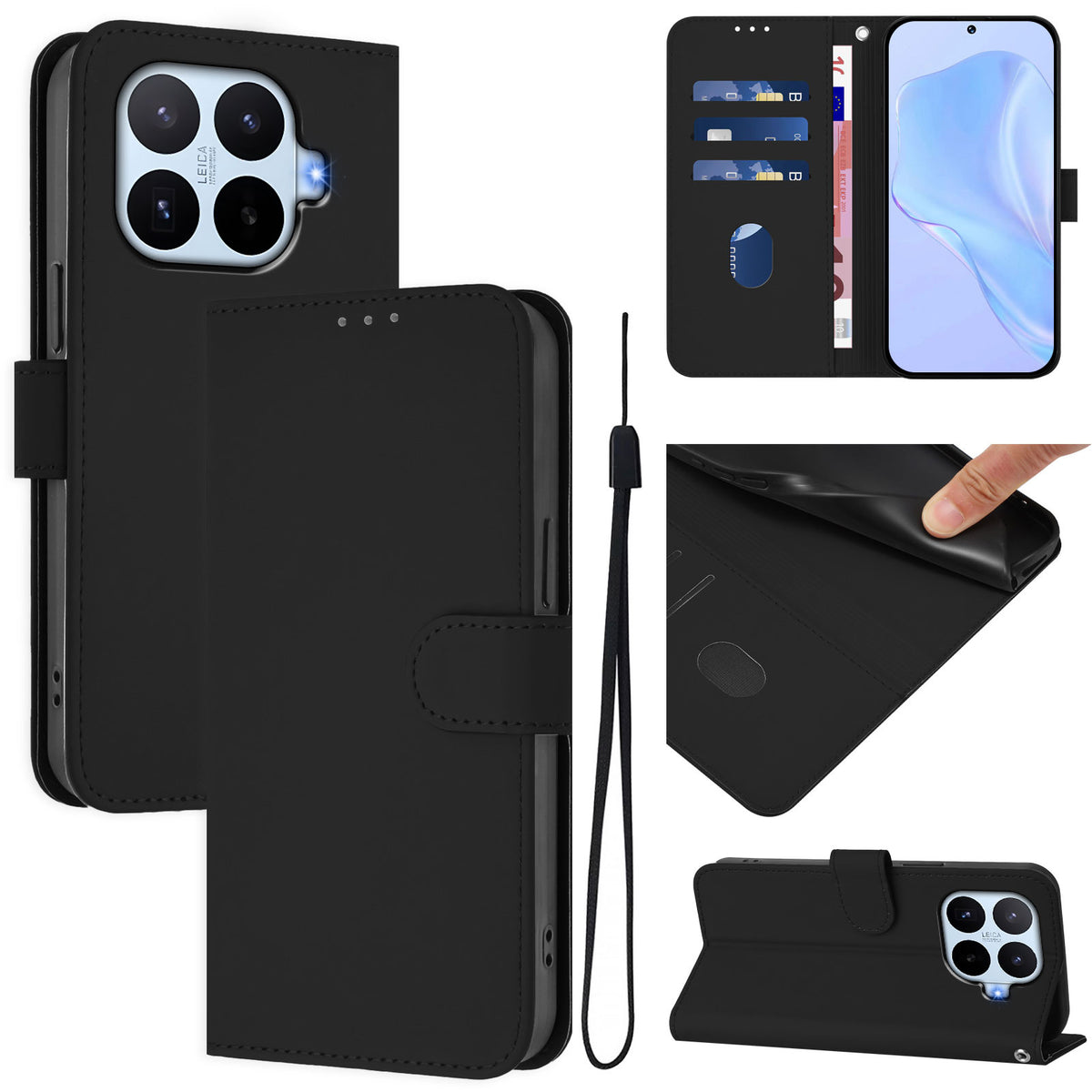 For Xiaomi 17T Pro Case Solid Color Wallet Leather Phone Cover with Strap