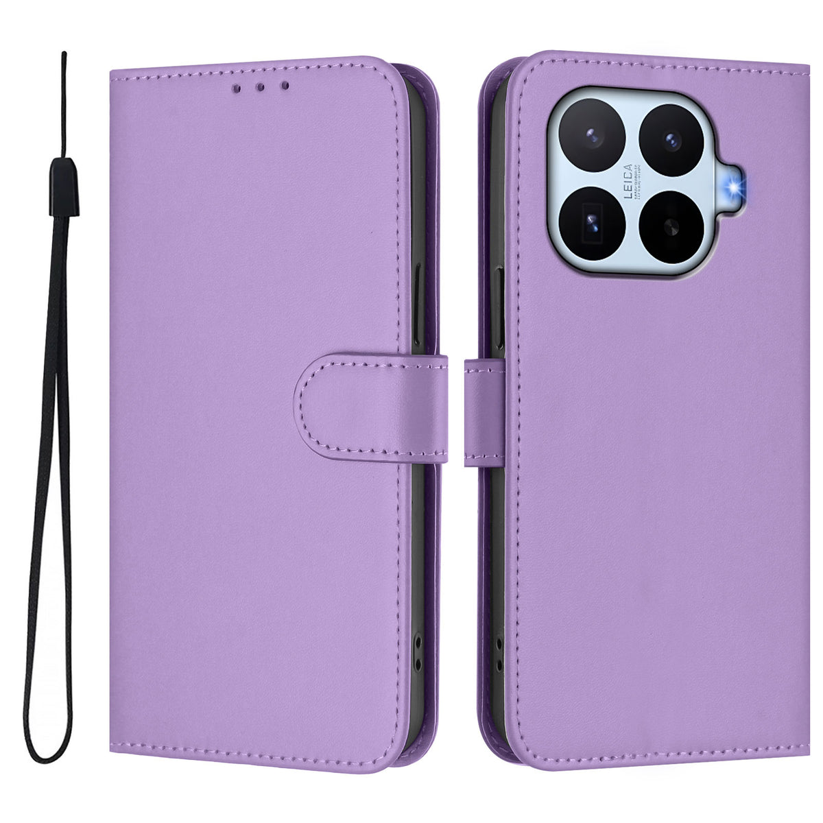 For Xiaomi 17T Pro Case Solid Color Wallet Leather Phone Cover with Strap