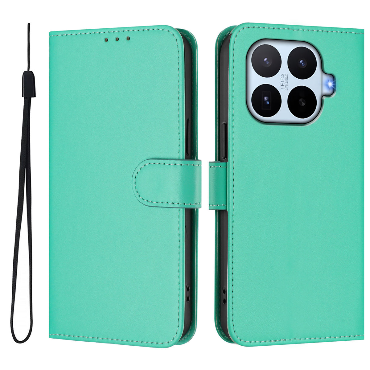 For Xiaomi 17T Pro Case Solid Color Wallet Leather Phone Cover with Strap