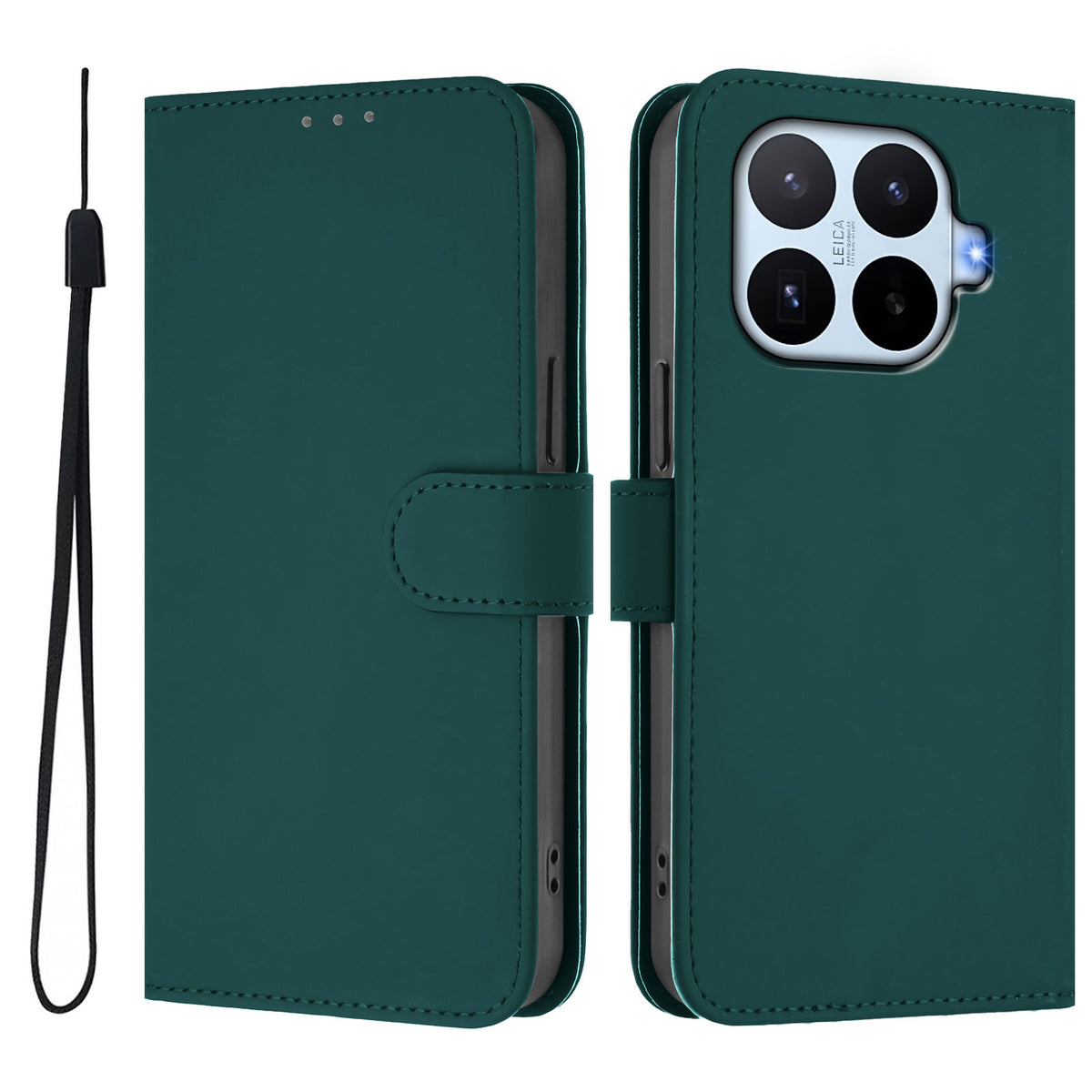 For Xiaomi 17T Pro Case Solid Color Wallet Leather Phone Cover with Strap