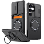 For Samsung Galaxy S24 Ultra Case Slide Camera Cover Kickstand TPU + PC Phone Protective Shell with Card Holder