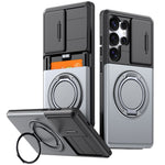 For Samsung Galaxy S24 Ultra Case Slide Camera Cover Kickstand TPU + PC Phone Protective Shell with Card Holder
