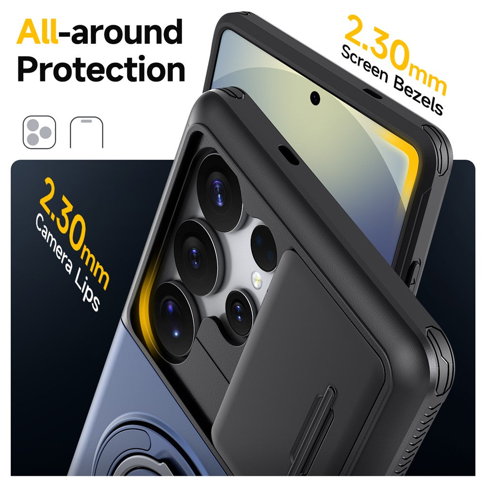 For Samsung Galaxy S24 Ultra Case Slide Camera Cover Kickstand TPU + PC Phone Protective Shell with Card Holder