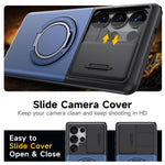 For Samsung Galaxy S24 Ultra Case Slide Camera Cover Kickstand TPU + PC Phone Protective Shell with Card Holder