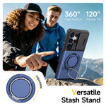 For Samsung Galaxy S24 Ultra Case Slide Camera Cover Kickstand TPU + PC Phone Protective Shell with Card Holder