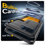 For Samsung Galaxy S24 Ultra Case Slide Camera Cover Kickstand TPU + PC Phone Protective Shell with Card Holder