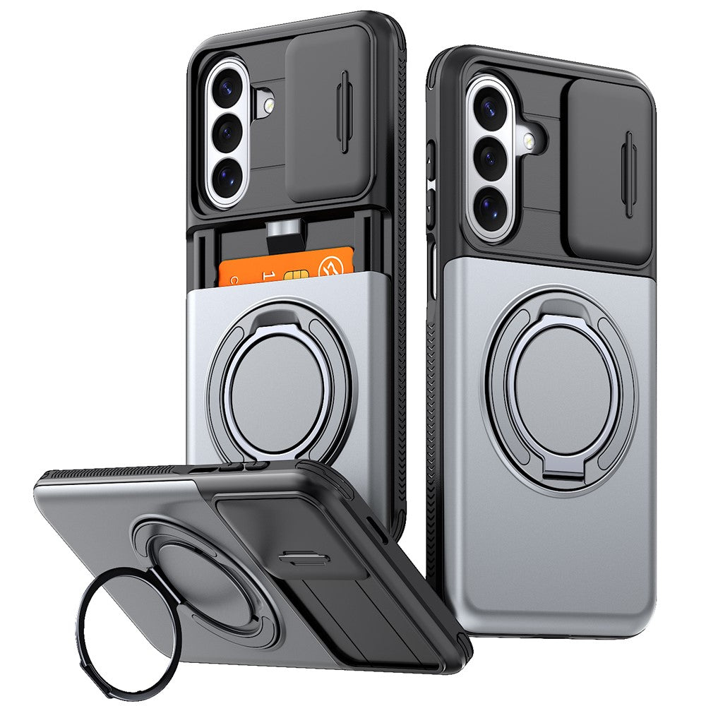 For Samsung Galaxy S26+ Case Slide Camera Cover Kickstand TPU + PC Phone Protective Shell with Card Holder