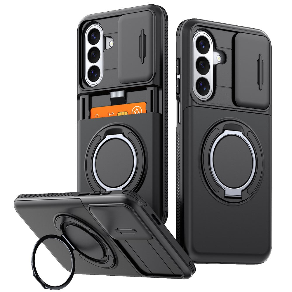 For Samsung Galaxy A35 5G Case Slide Camera Cover Kickstand TPU + PC Phone Protective Shell with Card Holder