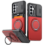 For Samsung Galaxy A35 5G Case Slide Camera Cover Kickstand TPU + PC Phone Protective Shell with Card Holder