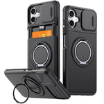 For Samsung Galaxy A06 4G / A06 5G Case Slide Camera Cover Kickstand TPU + PC Phone Protective Shell with Card Holder