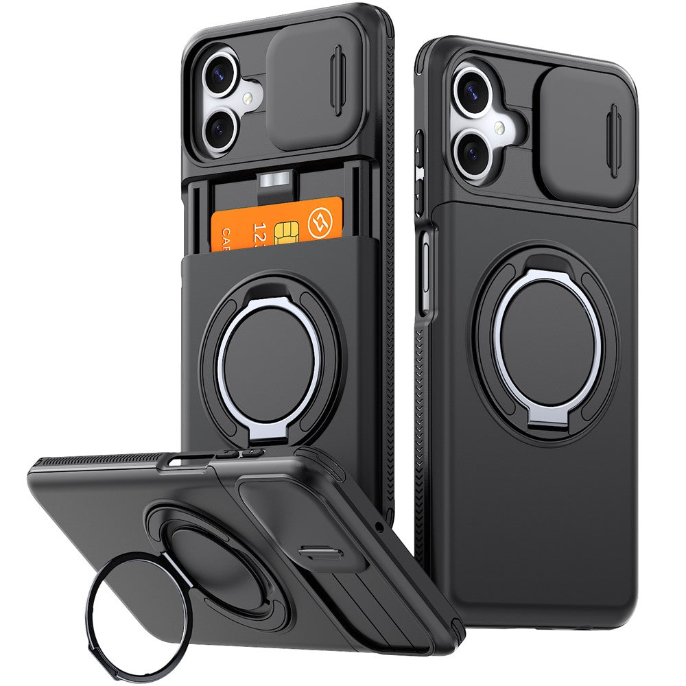 For Samsung Galaxy A06 4G / A06 5G Case Slide Camera Cover Kickstand TPU + PC Phone Protective Shell with Card Holder