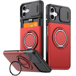 For Samsung Galaxy A06 4G / A06 5G Case Slide Camera Cover Kickstand TPU + PC Phone Protective Shell with Card Holder