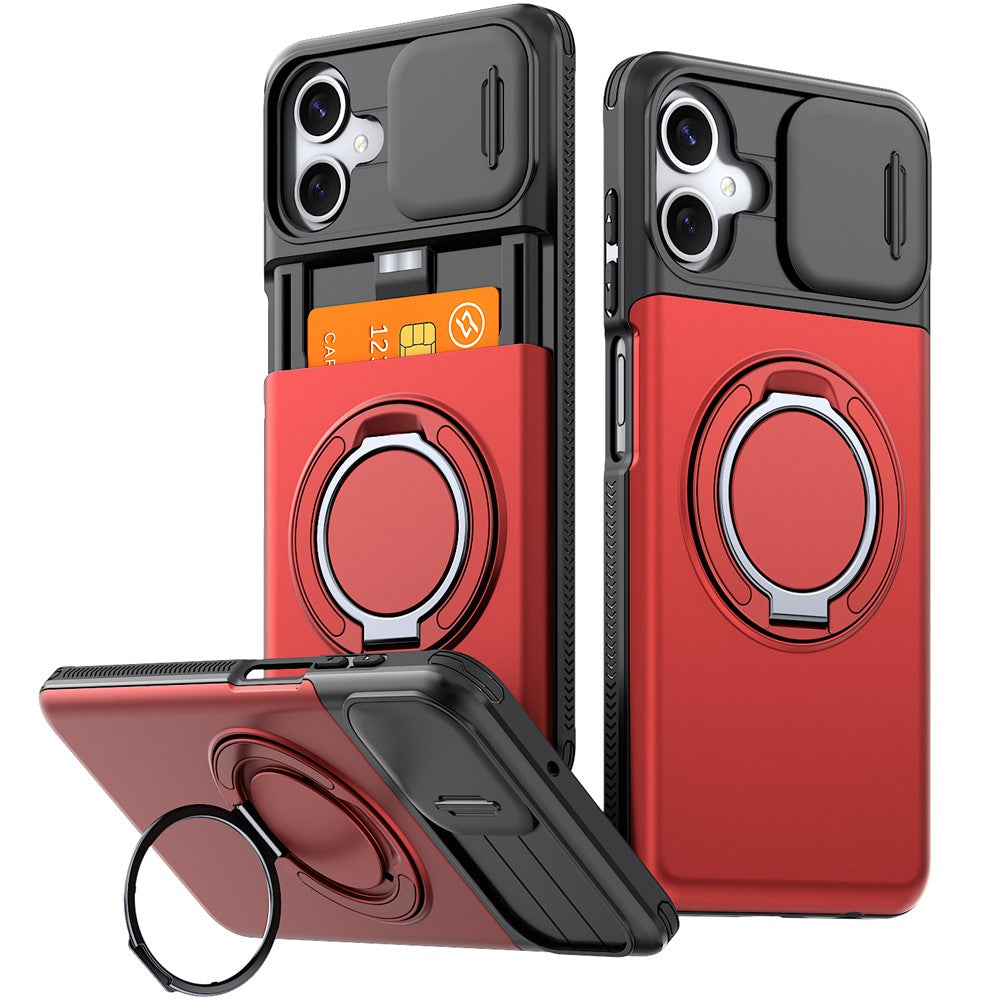 For Samsung Galaxy A06 4G / A06 5G Case Slide Camera Cover Kickstand TPU + PC Phone Protective Shell with Card Holder