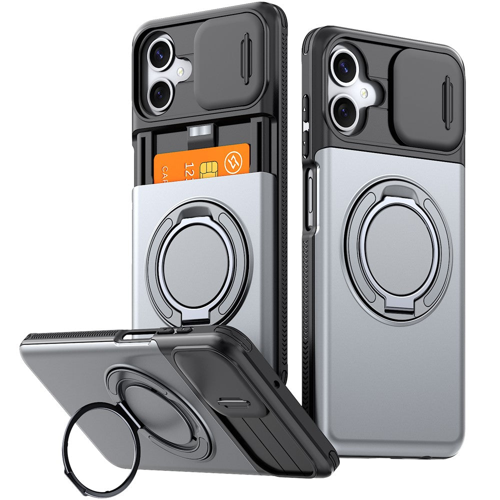 For Samsung Galaxy A06 4G / A06 5G Case Slide Camera Cover Kickstand TPU + PC Phone Protective Shell with Card Holder