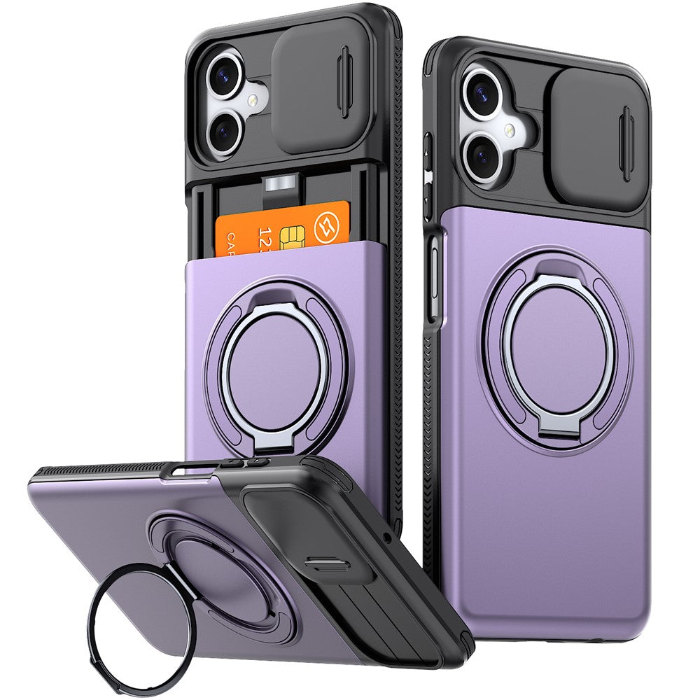 For Samsung Galaxy A06 4G / A06 5G Case Slide Camera Cover Kickstand TPU + PC Phone Protective Shell with Card Holder