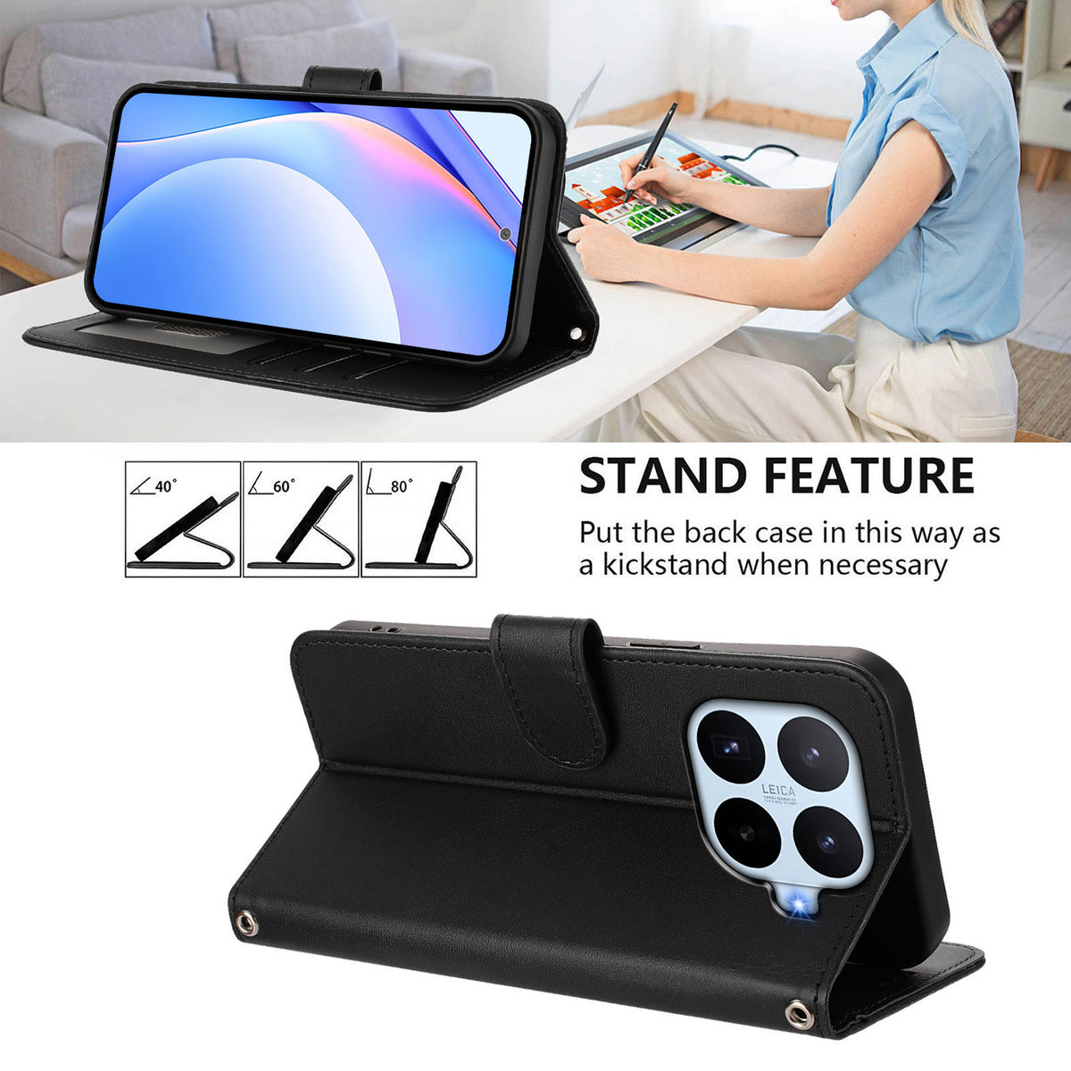 For Xiaomi 17T Pro Wallet Case RFID Blocking Calf Texture Leather Stand Phone Cover with Strap