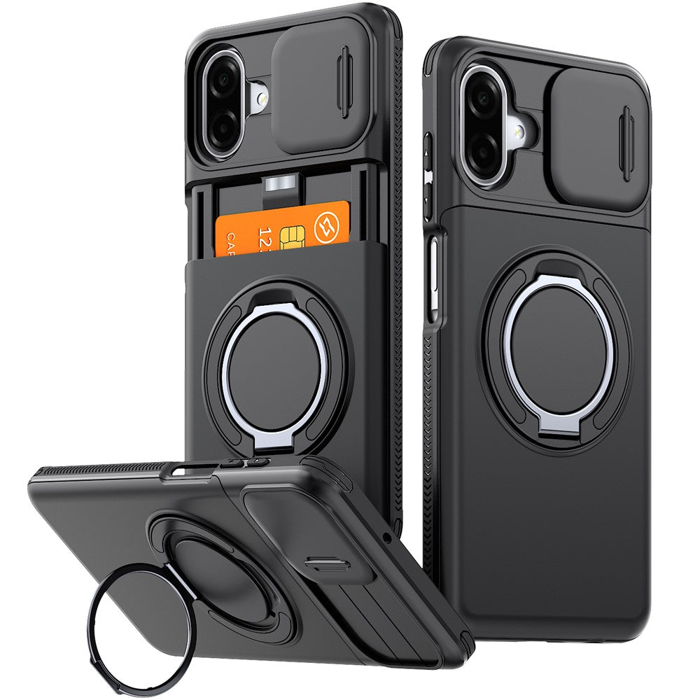 Til Samsung Galaxy A08 5G / A07 5G / A07 4G cover Skydekameralinse Cover Stander TPU + PC Beskyttende Telefonskal med Kortholder