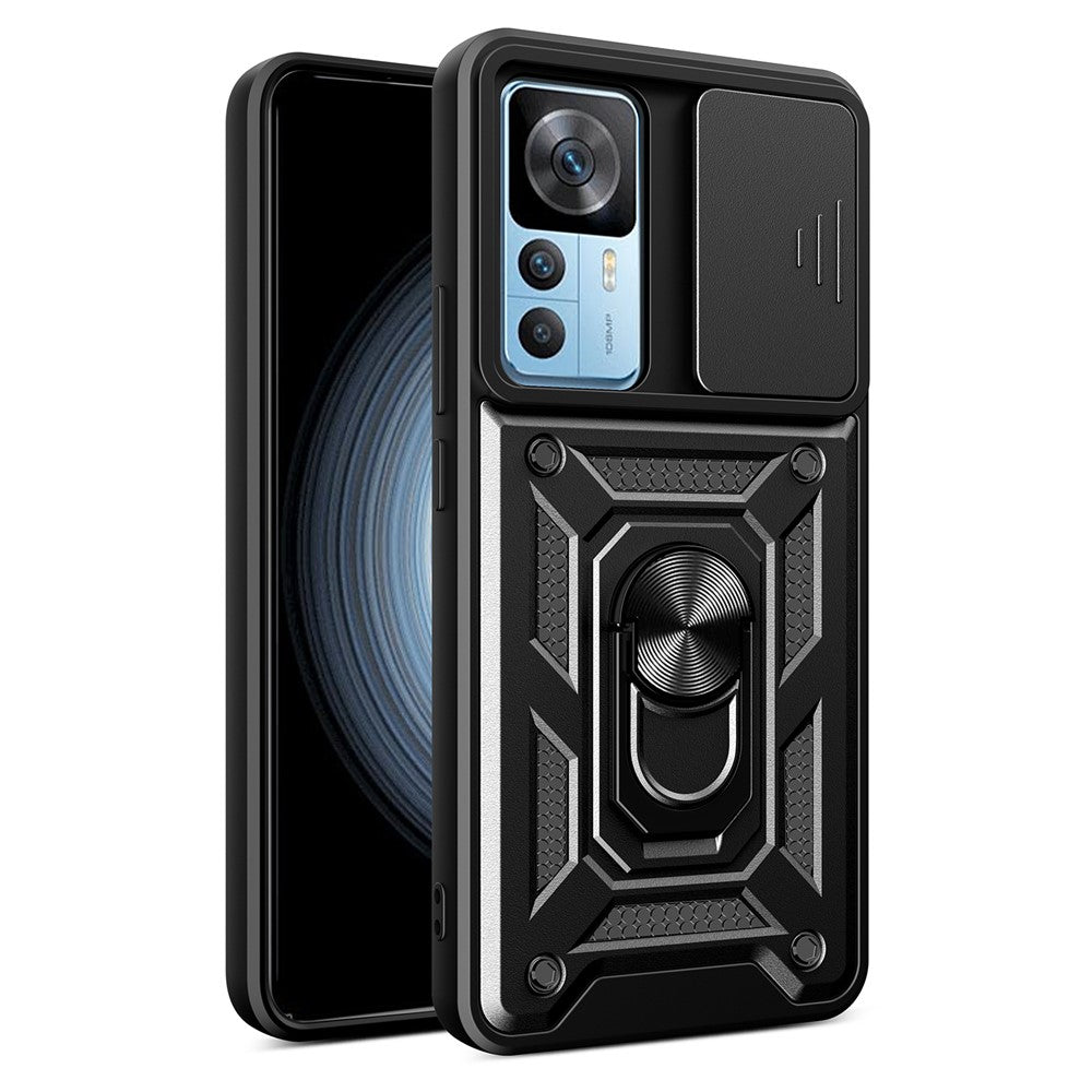 For Xiaomi 12T Pro 5G Phone Case Hands-free Ring Holder Kickstand PC + TPU Protective Back Cover with Slide Camera Protector